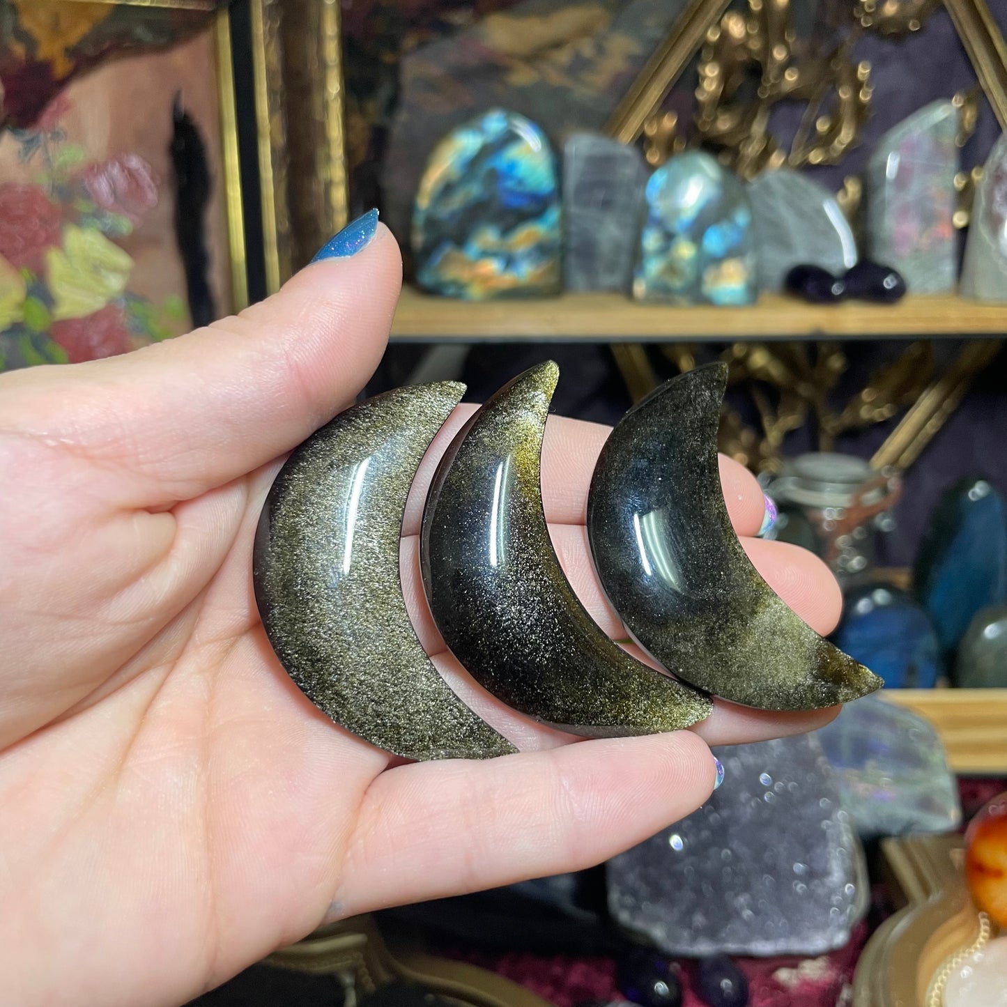 Gold Sheen Obsidian Moon Carving