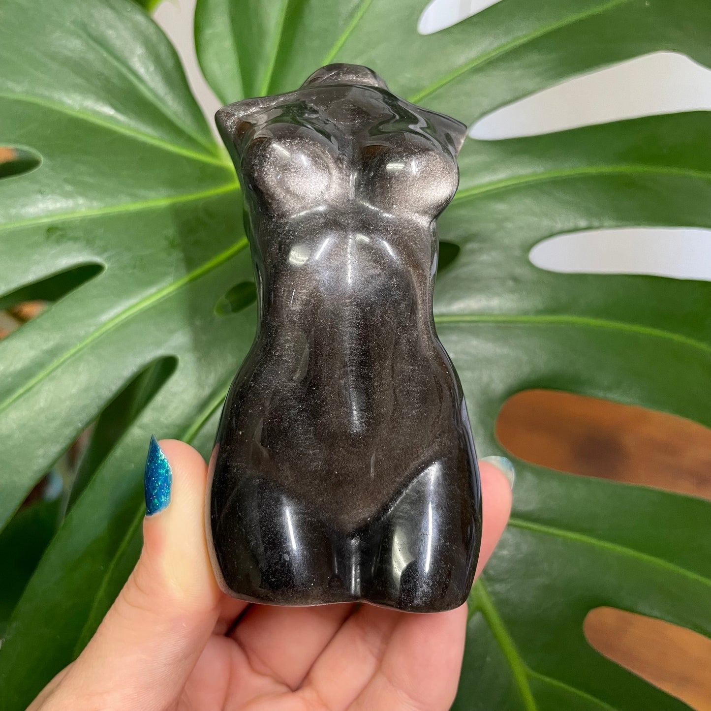 Silver Sheen Obsidian Goddess Body Carving