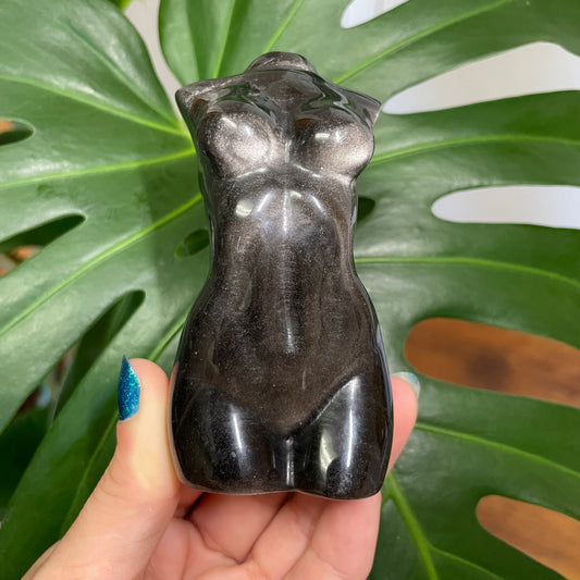 Silver Sheen Obsidian Goddess Body Carving