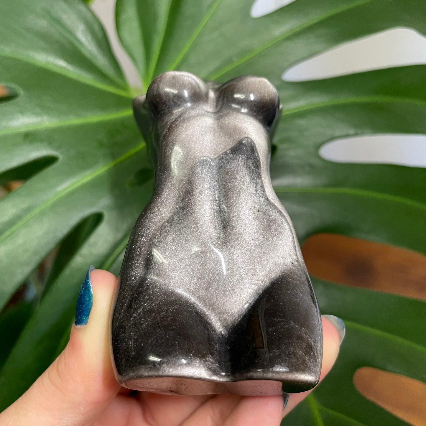 Silver Sheen Obsidian Goddess Body Carving