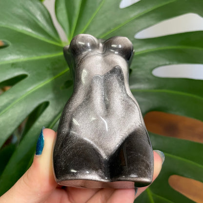 Silver Sheen Obsidian Goddess Body Carving
