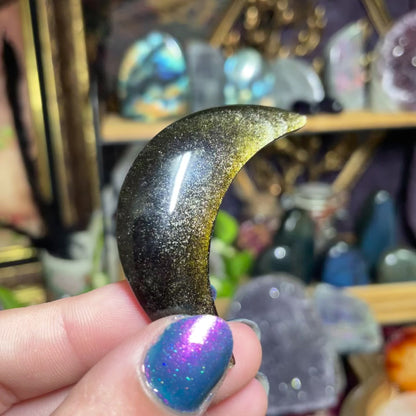 Gold Sheen Obsidian Moon Carving